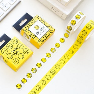 Expression Washi Tape,  emoji Washi Tape, smile tape, face, yellow, Masking Tape, 15mmx10m, Pastel Washi Tape, Travel Journaling, Deco Tape