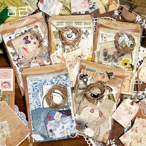 Conjunto de 40 piezas, bolsa de material, paquetes de regalo, papel de diario basura, ideas de regalo para planificador, luna, mariposa, papel para álbum de recortes, kit de bullet journaling