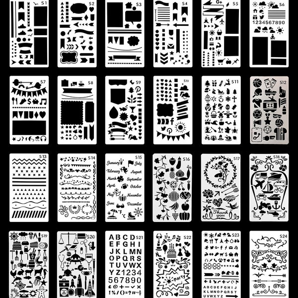 24pcs, Bullet Journal Stencil, planner stencil, Plastic Stencil, weather, number, gift,  scrapbook, Template, back to school supplies