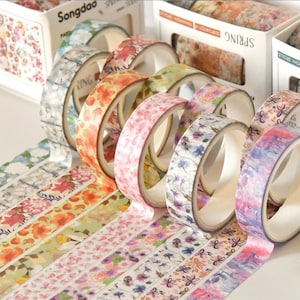 5 rollen, dunne washi-tape, smal, bloem, 10 mm x 2 m, washitape decor, masking tape, pastel, cadeaupapier, natuurthema's