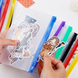 6pcs set, A5/Personal, 6 different colors, PVC Pouch, Zipper Pouch, Personal Size Pouch, Zipper Pouch, stickers storage, insert, Card Holder