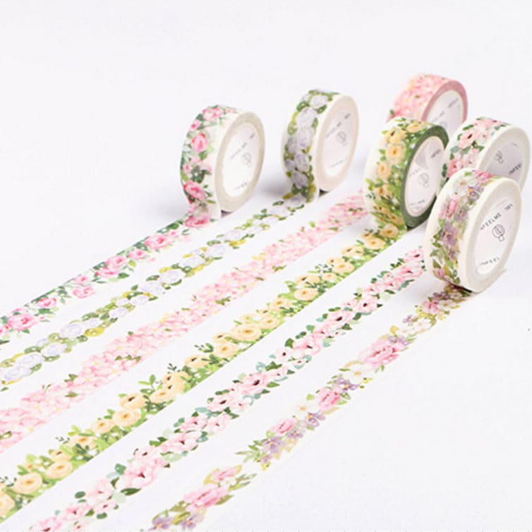 Flower Washi Tape grass leaves Floral pink green plant | Etsy