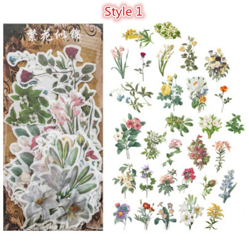 60pcs Flowers Stickers Butterflies Vintage Stickers Etsy