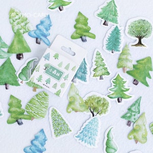 46 piezas, pegatinas de bosque, pegatinas de árbol verde, pegatinas de árbol, pegatinas de planta, pegatinas de planificador, papelería kawaii, hojas, pegatinas de álbum de recortes