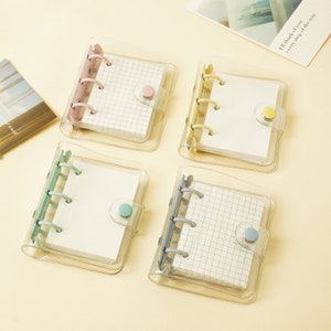 Pasta de planejamento com 3 argolas, mini pasta, capa para planejador, pasta kawaii, pasta de PVC, cores doces, materiais de volta às aulas, organizador, transparente