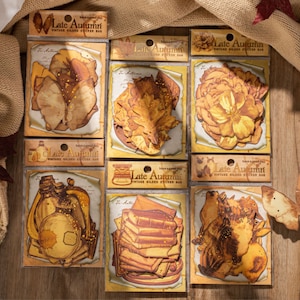 20 hojas, colección marrón de finales de otoño, pegatinas con papel dorado, decoración de álbumes de fotos, pegatinas de diario, pegatinas de planificador, pegatinas de álbumes de recortes