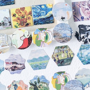 46 pezzi, adesivi artistici, adesivi per pittura, immagini, disegni, fiocchi adesivi, album di ritagli, accessori per planner, adesivi per planner, album di ritagli