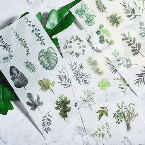 3 fogli, adesivi a forma di foglie, adesivi a forma di piante, adesivi per planner, adesivi decorativi, cancelleria kawaii, adesivi per album, adesivi carini