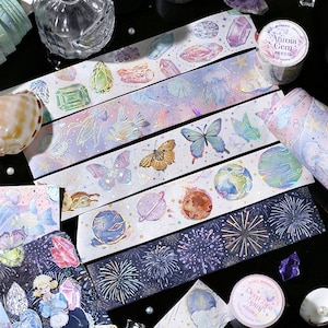 40mm×3m、クラゲ、花火、星空の和紙テープ、蝶のレーザー和紙テープ、金箔、ラッピング和紙テープ、剥離紙、ギフト包装