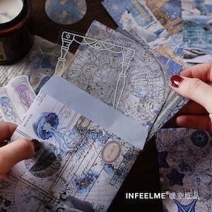 Lot de 100 pièces, sacoche, emballages cadeaux, papier journal indésirable, idées cadeaux agenda, lune, papier de scrapbooking, cadeau carnets, kit de bullet journal