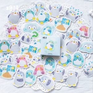 45 pcs, autocollants pingouin, autocollants animaux, flocons d'autocollants, autocollant pour agenda, papeterie kawaii, scrapbooking, journal intime, autocollant mignon, lot d'autocollants