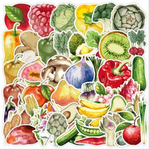 50 pezzi, adesivi di verdure, adesivi per valigie, adesivi impermeabili, adesivi di frutta, cancelleria kawaii, adesivi per album, set di adesivi