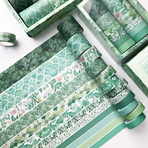 12 rollen, planten washitape, plakband, groene washitape, washitape met bladeren, bloemen, cadeaupapier, tape voor het inpakken van cadeaus, reisjournaal, decoratietape