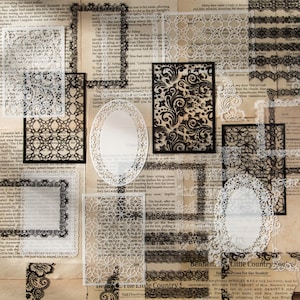 30 sheets, lace stickers, frame stickers, PET, Planner Sticker, Scrapbook Sticker, journal, cute sticker, Sticker set, Nature themes