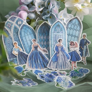 40 piezas, serie de ventanas exteriores de jardín, pegatinas de flores, ventana vintage, tema de personajes, material decorativo de base, diario, pegatinas bonitas