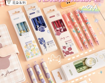 4pcs/set, gel pen, school supplies, retractable, stationary, 0.5mm, cute gel pen, Writing Supplies, planner, back to school