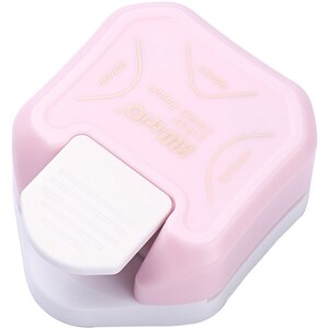 May include: A pink plastic paper punch with a white lever. The punch is designed to create a scalloped edge on paper. The text "KAWECO" is printed on the punch.