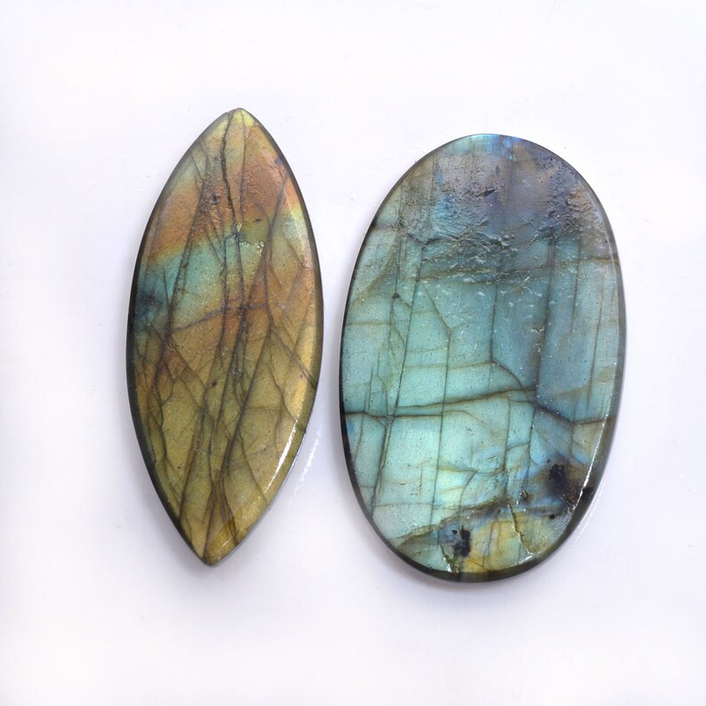 52mm-53mm 2 Pieces Labradorite 100/% Natural Multi Shine Labradorite Mix Cabochon Huge Size Loose Gemstones ~ 180 Carats