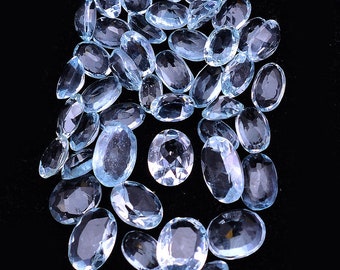 8.00 Cts Aquamarine, 100% Natural Aquamarine Untreated Oval Faceted Cut Loose Gemstones Lot ~ 46 Pieces - 4mm-6mm