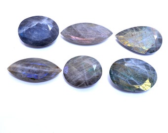 6 Pieces Labradorite, 100% Natural Multi Shine Labradorite Faceted Cut Mix Shape Loose Gemstones ~ 612 Carats - 35mm-50mm