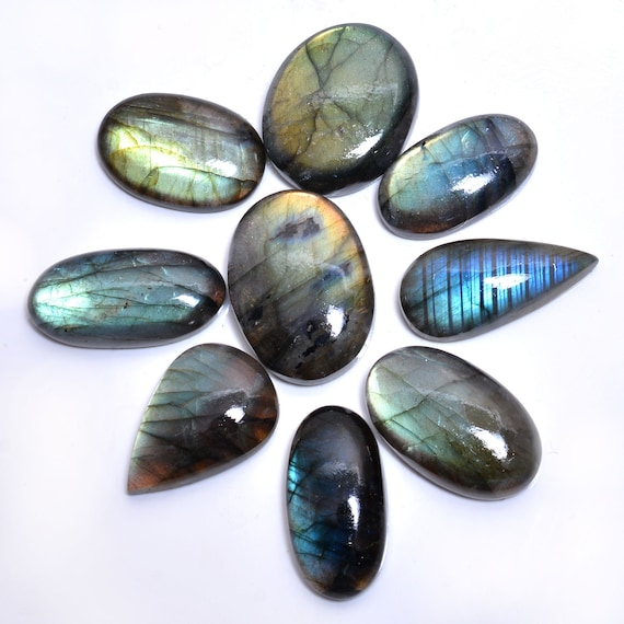 100/% Natural Multi Shine Labradorite Mix Cabochon Loose Gemstones Lot ~ 201 Carats 14mm-22mm 15 Pieces Labradorite