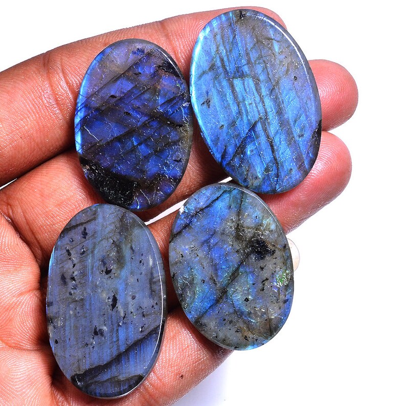 4 Pieces Labradorite Untreated Natural Blue Fire Labradorite Oval Cabochon Gemstones Lot ~ 231 Carats