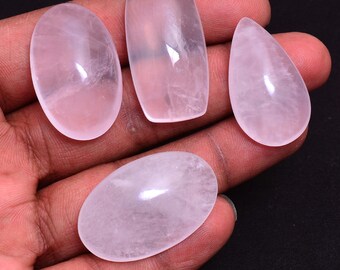 4 Pcs Natural Pink Rose Quartz Unheated 32mm-35mm Cabochon Loose Gemstones Lot