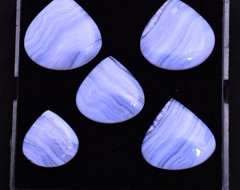 5 Stück Natürliche Blaue Spitze Achat glänzend 23mm-32mm Birne Cabochon Lose Edelsteine Großverkauf Lot