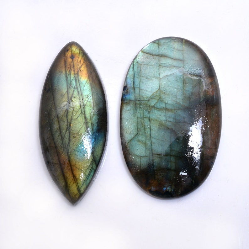 52mm-53mm 2 Pieces Labradorite 100/% Natural Multi Shine Labradorite Mix Cabochon Huge Size Loose Gemstones ~ 180 Carats