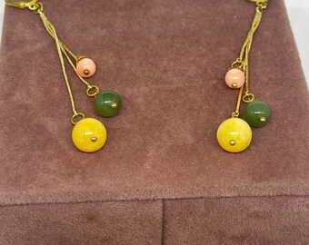 Gold plated Earrings with natural jade round beads