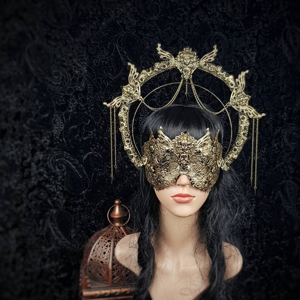 made to order / halo headdress blind mask art nouveau, fantasy costume, cosplay, blind mask, vampire, gothic crown