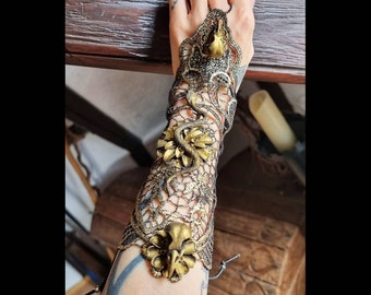 Made to order / Raven Snake fingerless gloves, lace cuffs, Medusa costume, gothic headpiece, blind mask, cosplay, larp, fantasy