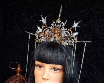 Art Nouveau Crown, fairytale, larp, goth headpiece, gothic crown, pagan crown, medusa, fantasy, cosplay, vampire, blind mask / MADE TO ORDER