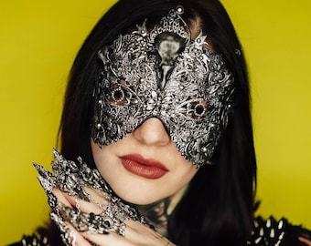 Made to order/ Blind mask "Raven Queen" fantasy, pagan, witch, cosplay, larp, costume, gothic, medusa, witch, voodoo, vikings