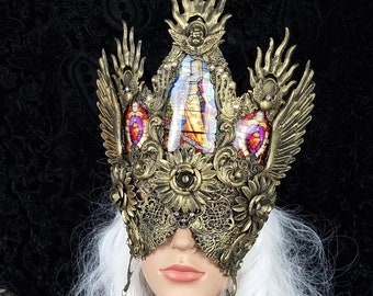 Made to order / Church window stained glass blind mask, cathedral, fantasy costume, cosplay, angel, vampire, gothic, holy crown,
