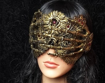 MADE TO ORDER blind mask "skeleton hands" cosplay, vampire, fantasy, goth, crown, voodoo