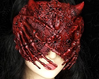 MADE TO ORDER blind mask "Demon hands" skeleton hands, cosplay, vampire, fantasy, goth, crown, voodoo, horns