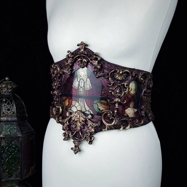 Ready to Ship/ Waist Corset Stained Glass Window "Baroque" cosplay religious cathedral gothic angel fantasy costume armor