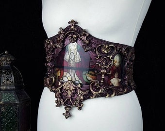 Ready to Ship/ Waist Corset Stained Glass Window "Baroque" cosplay religious cathedral gothic angel fantasy costume armor