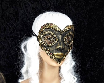 Ready for dispatch / Blind mask "Queen of Hearts", fantasy, cosplay, larp, heart-shaped mask, fetish, gothic, horror, headdress