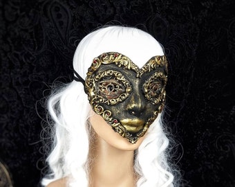 Ready to ship immediately / Blind mask "Heart Queen", fantasy, cosplay, larp, heart-shaped mask, fetish, gothic, horror, headdress