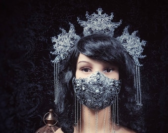 Set "Joan of Arc", gothic crown, gothic headpiece & jaw mask, cospla, goth, cathedral, larp, religious, fantasy costume / MADE TO ORDER