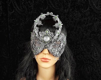 Blind mask "Moon Crystal" fantasy costume, goth crown, headpiece, medusa, larp, pagan, cosplay, medieval, witch, fairytale / Made to order