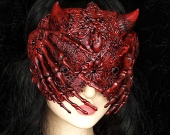 blind mask "Demon hands" skeleton hands, cosplay, vampire, fantasy, goth, crown, voodoo, horns