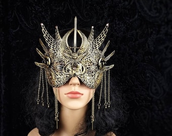 blind mask "Angel sword warrior" cosplay costume, vampire, fantasy, goth crown, voodoo, pagan