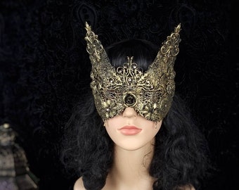 Blind mask "Baroque Cat" fantasy, larp, cosplay, pagan, burlesque, medusa, gothic, vampire, witch, carnival / made to order