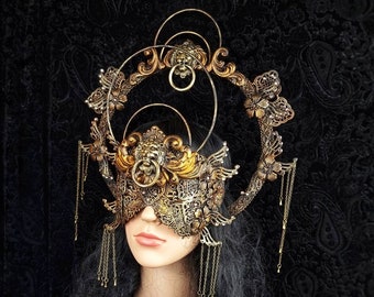 SET II.King Lionheart Halo & blind mask, fantasy costume, goth crown, headpiece, medusa, larp, pagan, cosplay, medieval / Made to order