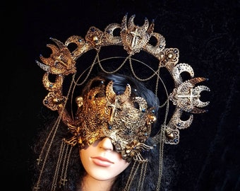 Set "veritas" Halo & blind mask, gothic headpiece, holy crown, goth crown, medusa costume, cosplay, skull crown / Made to order