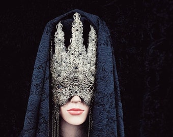 Custom order / cathedral blind mask "Dark Rider" queen & lord, blind mask, gothic crown, fantasy, medusa, cosplay, vampire, horror
