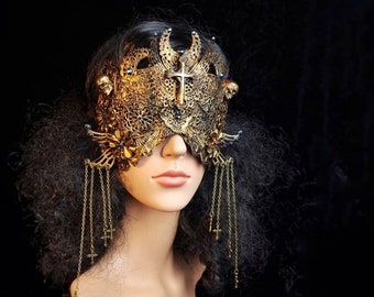 blind mask "veritas", goth crown, religious, gothic headpiece, gothic mask, fantasy mask, cosplay, medusa costume / Made to order